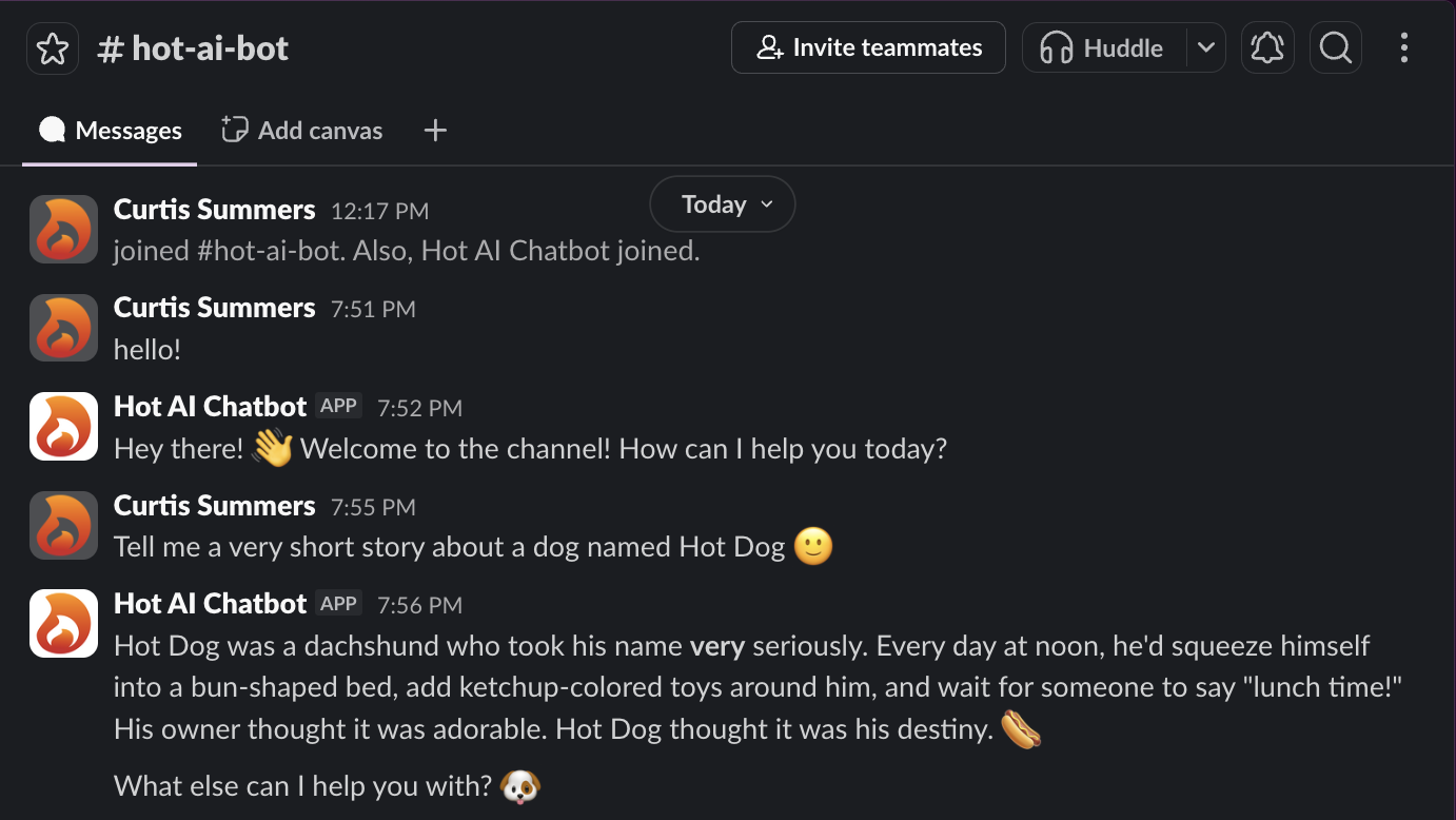 The bot replying to a message in Slack